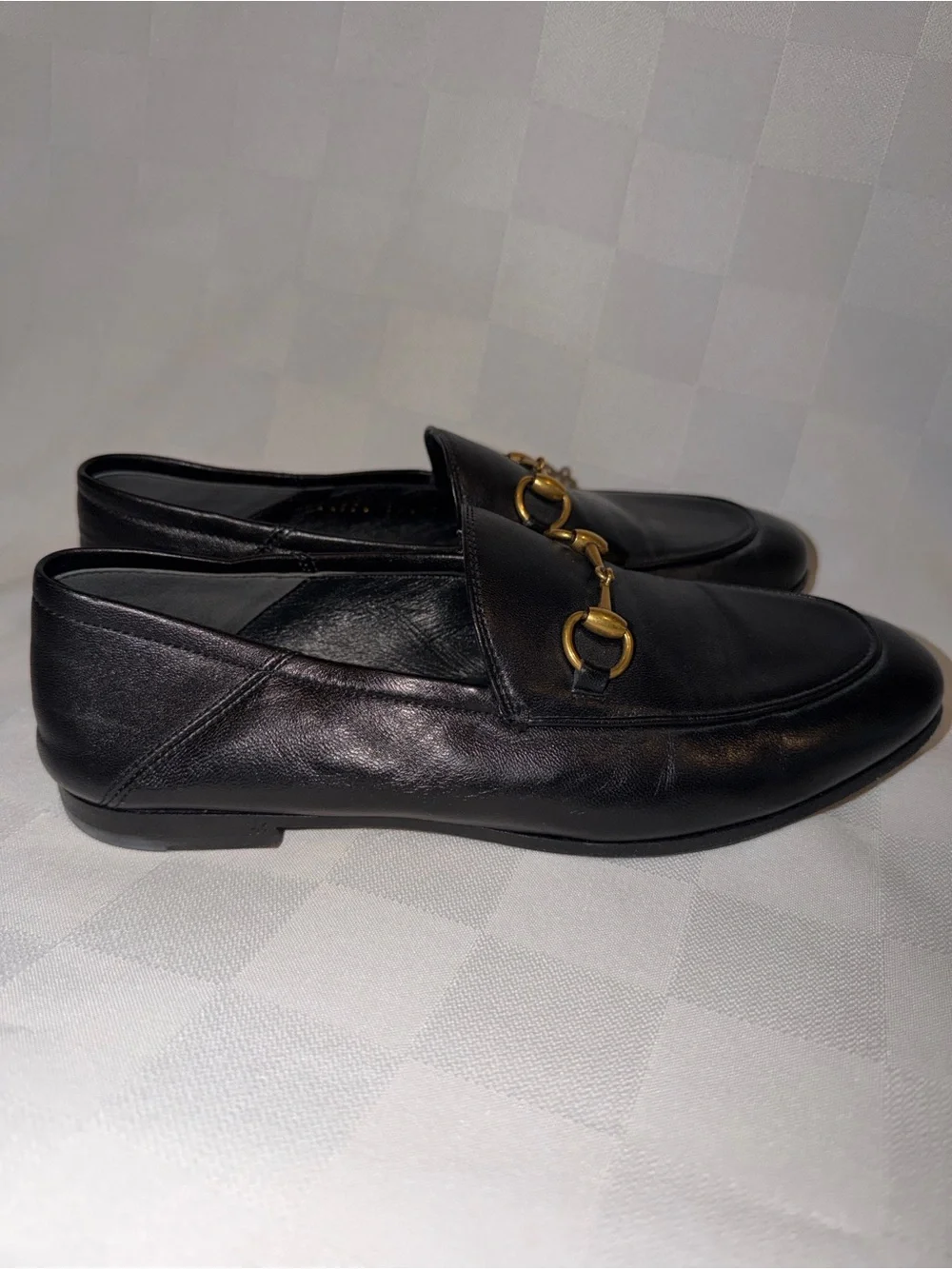 Sz 36.5 6.5 Gucci Brixton Black Leather Horsebit Loafers
